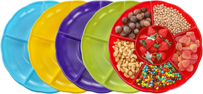 Frcctre 20 Pack Disposable Plastic Appetizer Serving Platter, 12 Inch 6 Sectional Divided Snack Nut Candy Veggie Fruit Dish Serving Platter Divided Food Tray