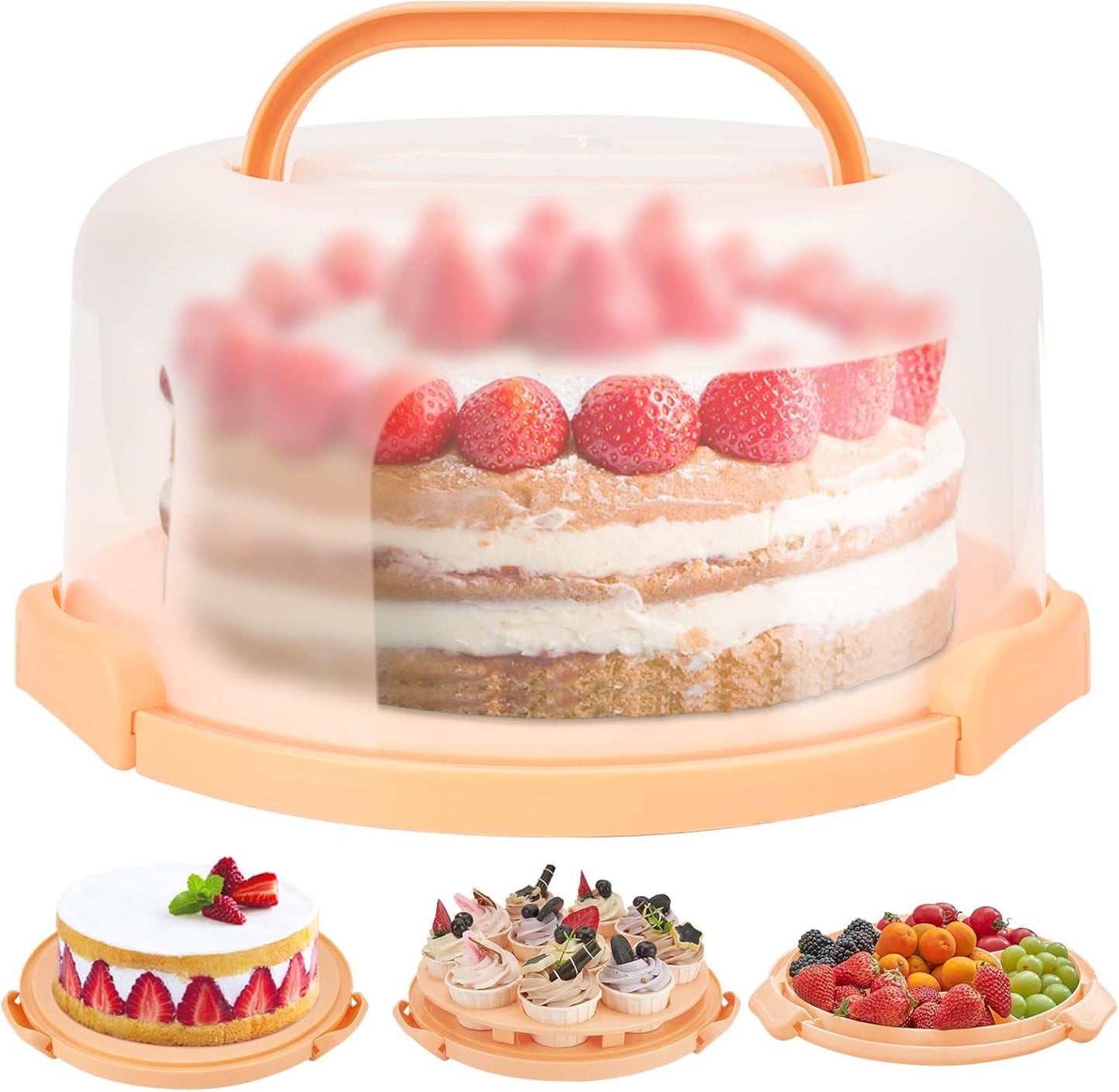 Cake Carrier with Lid and Handle, Ohuhu BPA-Free Cake Containers Cake Holder for 10 inch Cake with 2 Handle Cupcake Carrier - Plastic Cover Two Sided Base for Transport Pie Nut Fruit Mothers Day Gifts