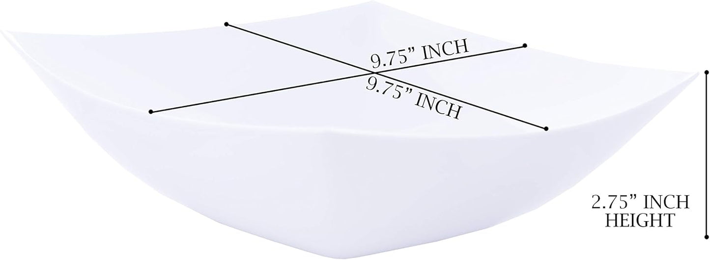 PLASTICPRO Disposable 64 ounce Square Serving Bowls, Party Snack or Salad Bowl, Large Plastic Elegant White Pack of 4