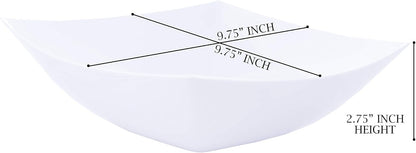 PLASTICPRO Disposable 64 ounce Square Serving Bowls, Party Snack or Salad Bowl, Large Plastic Elegant White Pack of 4