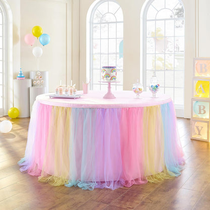 72inch Champagne Gold Tulle Table Skirts for Rectangle Round Tables, Gold Grim Ruffle Tulle Tutu Cloth Table Skirt 6ft for Wedding Birthday Party Cake Dessert Decor(No Top Cover)