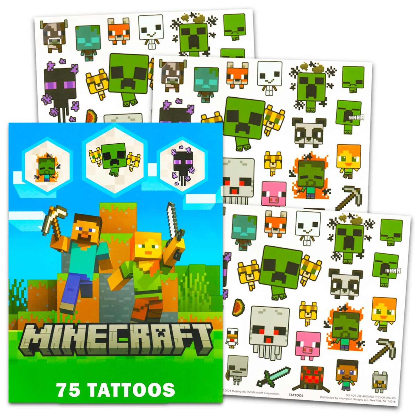 Minecraft Temporary Tattoos for Kids and Adults - 25 Minecraft Tattoos For Party Favors Goodie Bags and More (Party Supplies Bundle)