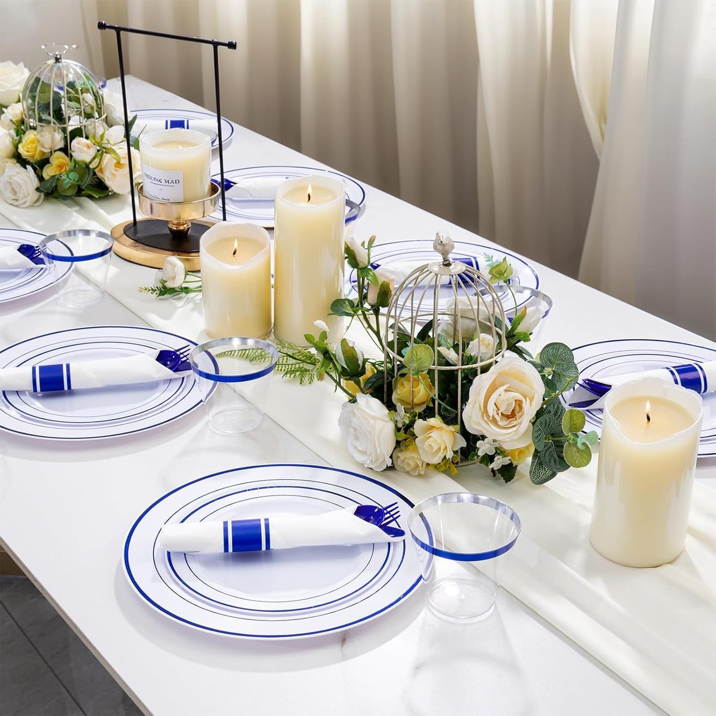 WELLIFE 350-Piece Gold Disposable Plates and Cutlery Set - Premium 10.25" Dinner Plates, 7.5" Dessert Plates, 9oz Cups & Cutlery for Weddings, Catering Events - 50 Guest Service - Elegant & Sturdy
