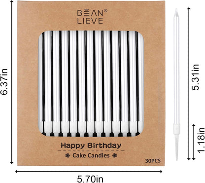 BEAN LIEVE 30-Count Champagne Gold Long Thin Metallic Birthday Candles, Cake Candles, Birthday Parties, Wedding Decorations, Party Candles, Cake Decorations