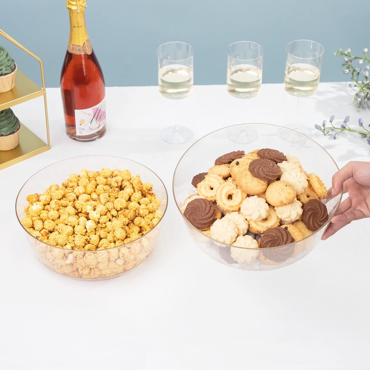 Hioasis 8 Pack Plastic Serving Bowls 128oz Gold Glitter Plastic Bowls Heavy Duty Disposable Serving Bowls for Party Snack & Salad & Candy & Bar Buffet