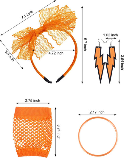 Blulu 80s Accessories Women Lace Headband Earrings Fishnet Gloves Necklace Bracelet for 80s Retro Party Halloween