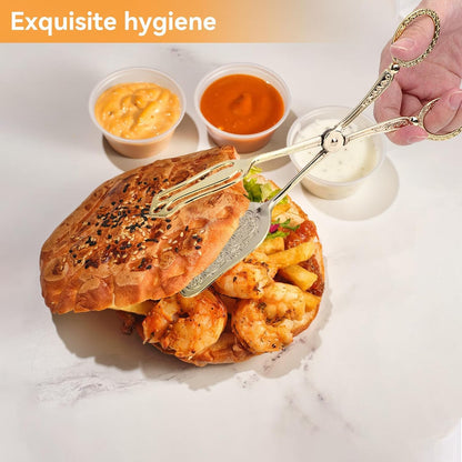 Gold Serving Tongs, Zinc Alloy Bread Clip Salad Pastry Food Tongs Lightweight Cake Astry Tong Kitchen Serving Clip for Serving Food Bread Cake, 23cm/9.1inx5cm/2.0in (1PCS, Gold)