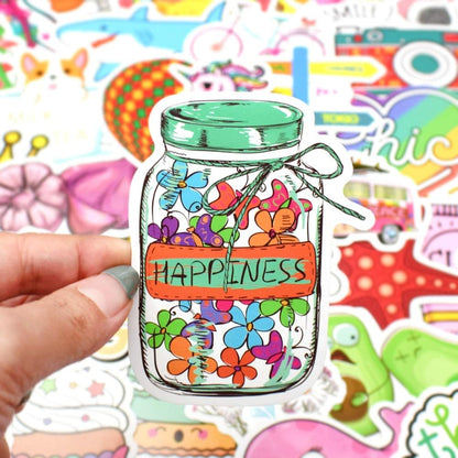 QTL Neon Stickers for Teens & Students Prizes, Waterproof Vinyl Party Favor Stickers, School Rewards, Water Bottle and Laptop, 50PCS - Colors A