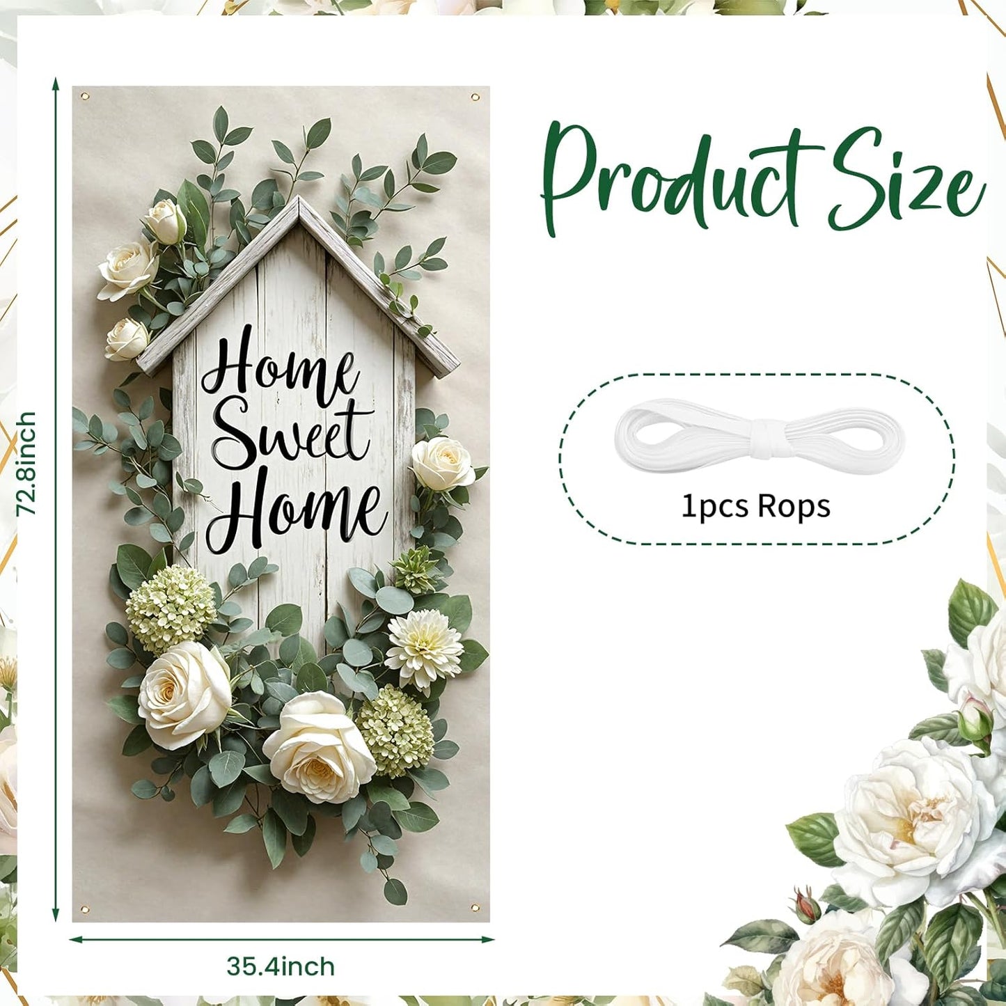 Home Sweet Home Door Cover Housewarming Party Decorations Door Banner Welcome Home Floral Backdrop Decor Greenery Leaves New Home Party Photography Background Sign Bridal Shower