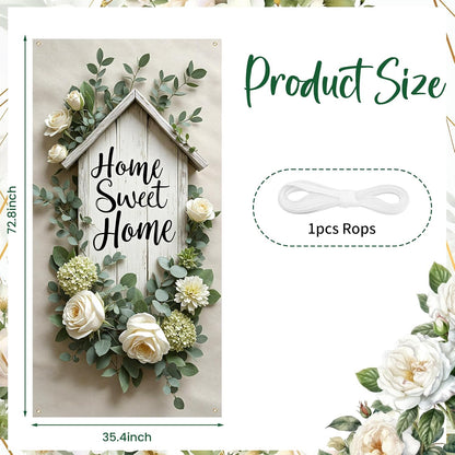 Home Sweet Home Door Cover Housewarming Party Decorations Door Banner Welcome Home Floral Backdrop Decor Greenery Leaves New Home Party Photography Background Sign Bridal Shower
