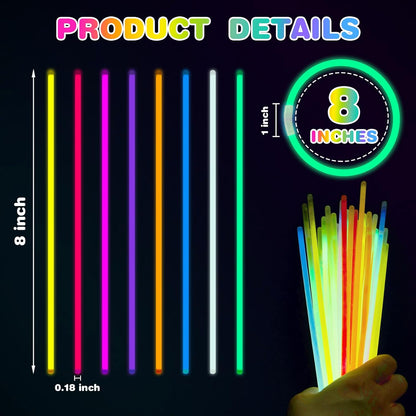 400 Pcs 8 inch Ultra Bright Glow Sticks Bulk Party Favors Pack,Christmas,Easter, Football, Birthday Decorations,Light Up Necklaces and Bracelets with 400 Connectors