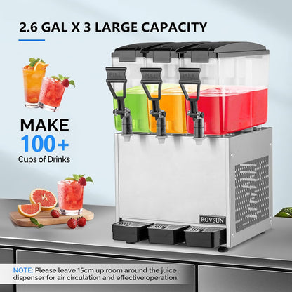 ROVSUN 9.6 Gallon/36L Commercial Beverage Dispenser Drink Dispenser, 18L X 2 Tanks Commercial Juice Dispenser Stainless Steel with Thermostat Controller for Home Restaurant Bar Party 110V/60HZ