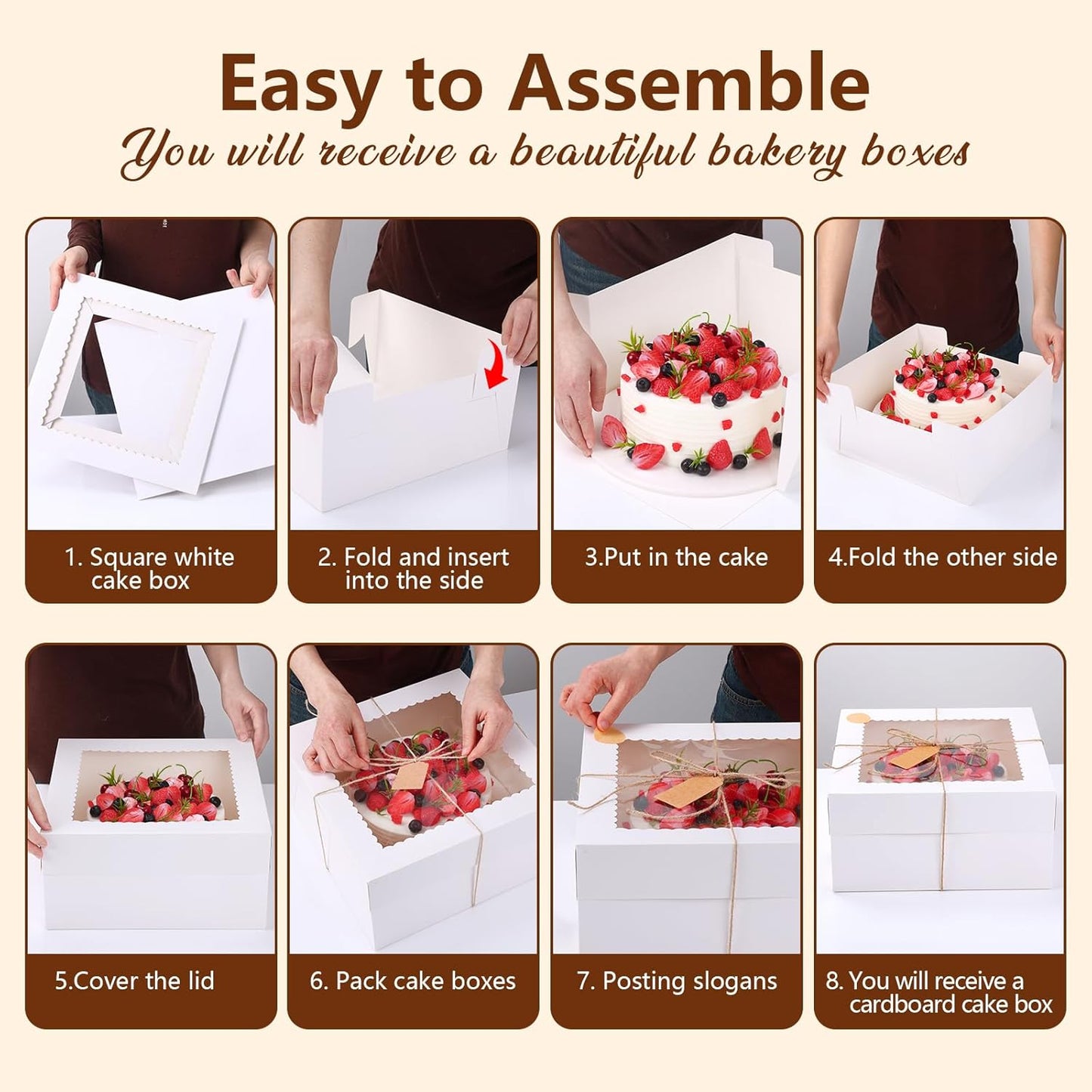 NEOACT 30 Pcs Cake Boxes, 12x12x8 Inch White Bakery Boxes with Window Cake Containers 12 Inch large Cake box for Birthday Party, Wedding,Tall Dessert Cardboard Boxes