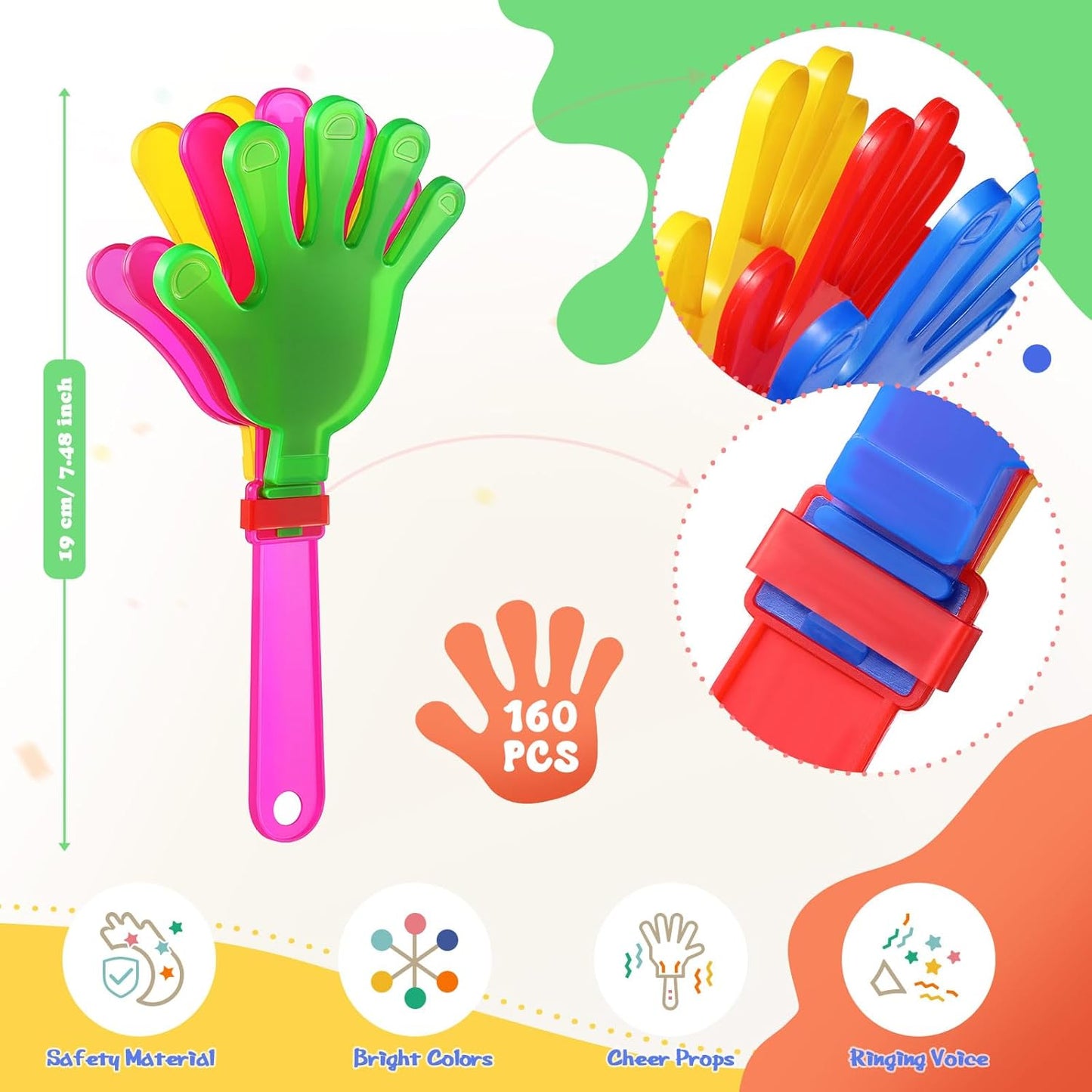 Sratte 80 Pcs 7.5 Inch Hand Clappers Noisemakers Bulk Clappers Noisemakers Party Favors Mini Hand Soundboard Plastic Noise Makers for Sporting Event Fiesta Birthday Reward Cheer Supplies (Multicolor)