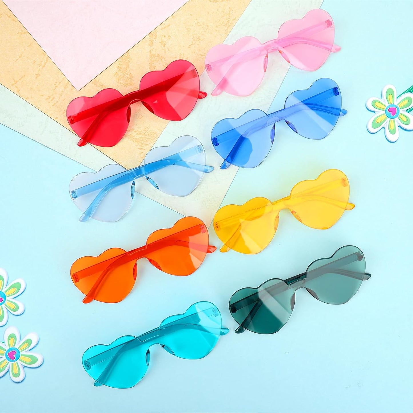 20 Pairs Heart Shaped Sunglasses for Women Men Girls Rimless Glasses Candy Color Eyewear Party Heart Sunglasses