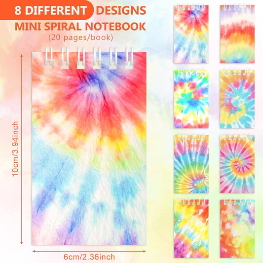 Dianelhall 24 Pcs Mini Tie Dye Notebooks Colorful Party Favors Mini Spiral Notepads Party Supplies for Kids End of Year Graduation Kindergarten Preschool Birthday School Classroom Gifts