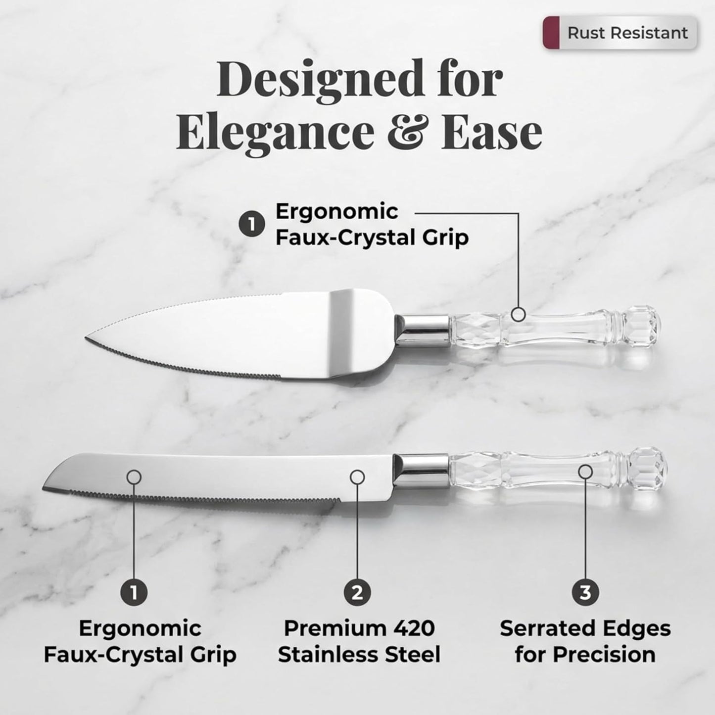 Homi styles Wedding Cake knife and Server Set | Elegant Rose Gold Color Premium 420 Stainless Steel plated Blades | Cake & Pie Serving Set for Wedding Cake, Birthdays, Anniversaries, Parties