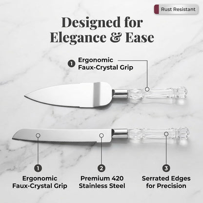 Homi styles Wedding Cake knife and Server Set | Elegant Rose Gold Color Premium 420 Stainless Steel plated Blades | Cake & Pie Serving Set for Wedding Cake, Birthdays, Anniversaries, Parties