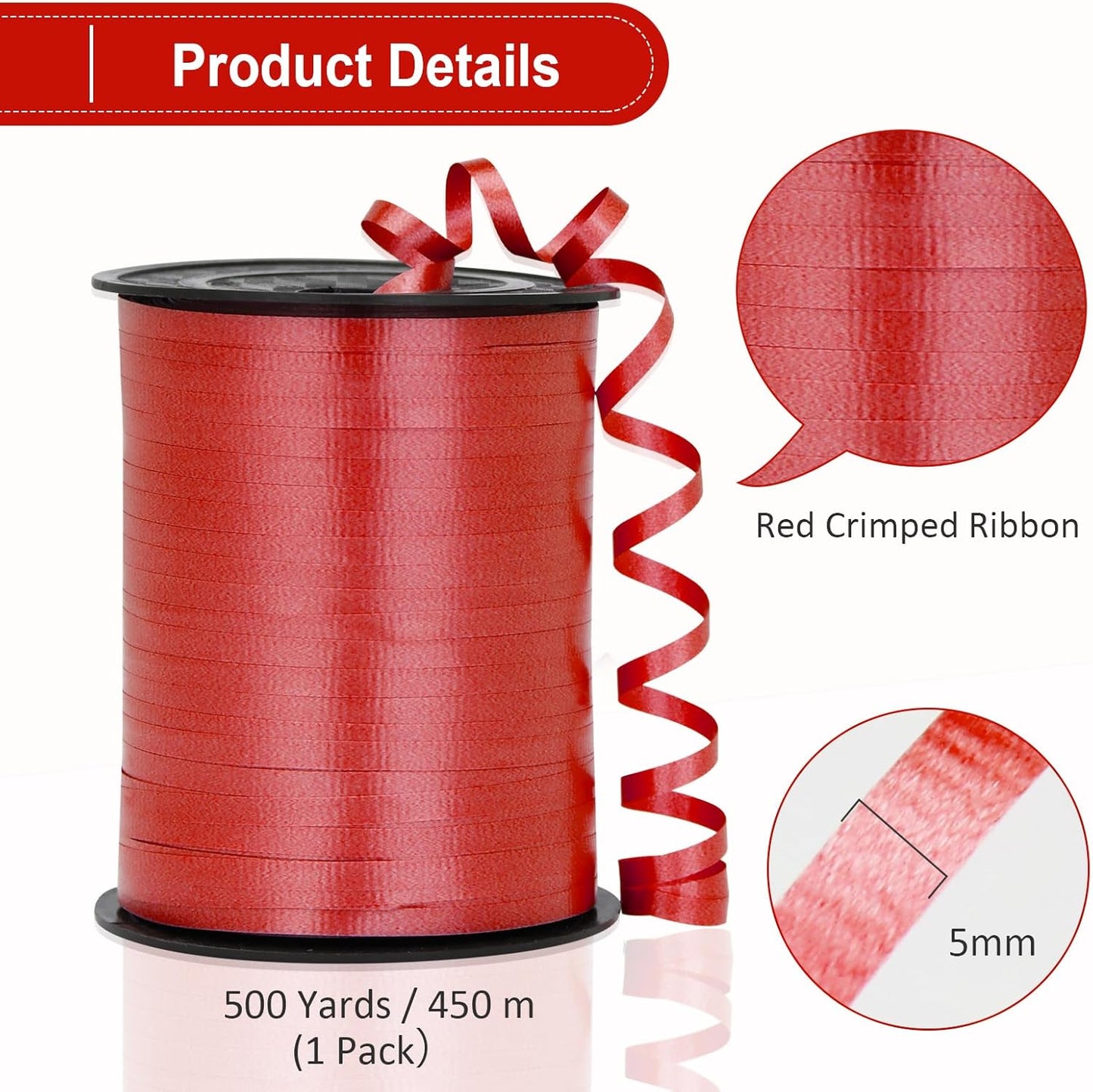 Black Ribbon - 500 Yard Crimped Curly Ribbon for Gift Wrapping, Balloons, Graduations, Halloween, Birthday Parties