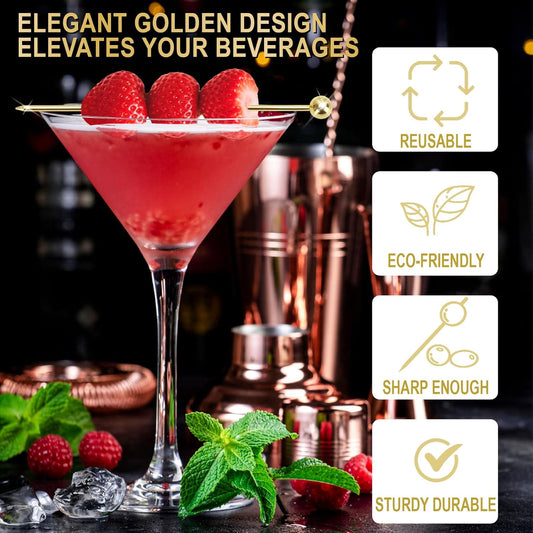 15PCS Cocktail Picks for Drinks, Stainless Steel Cocktail Toothpicks, Reusable Cocktail Skewers, Garnish Picks Bloody Mary Skewers, Metal Martini Picks for Olives Appetizers Fruit (4.3 Inch)