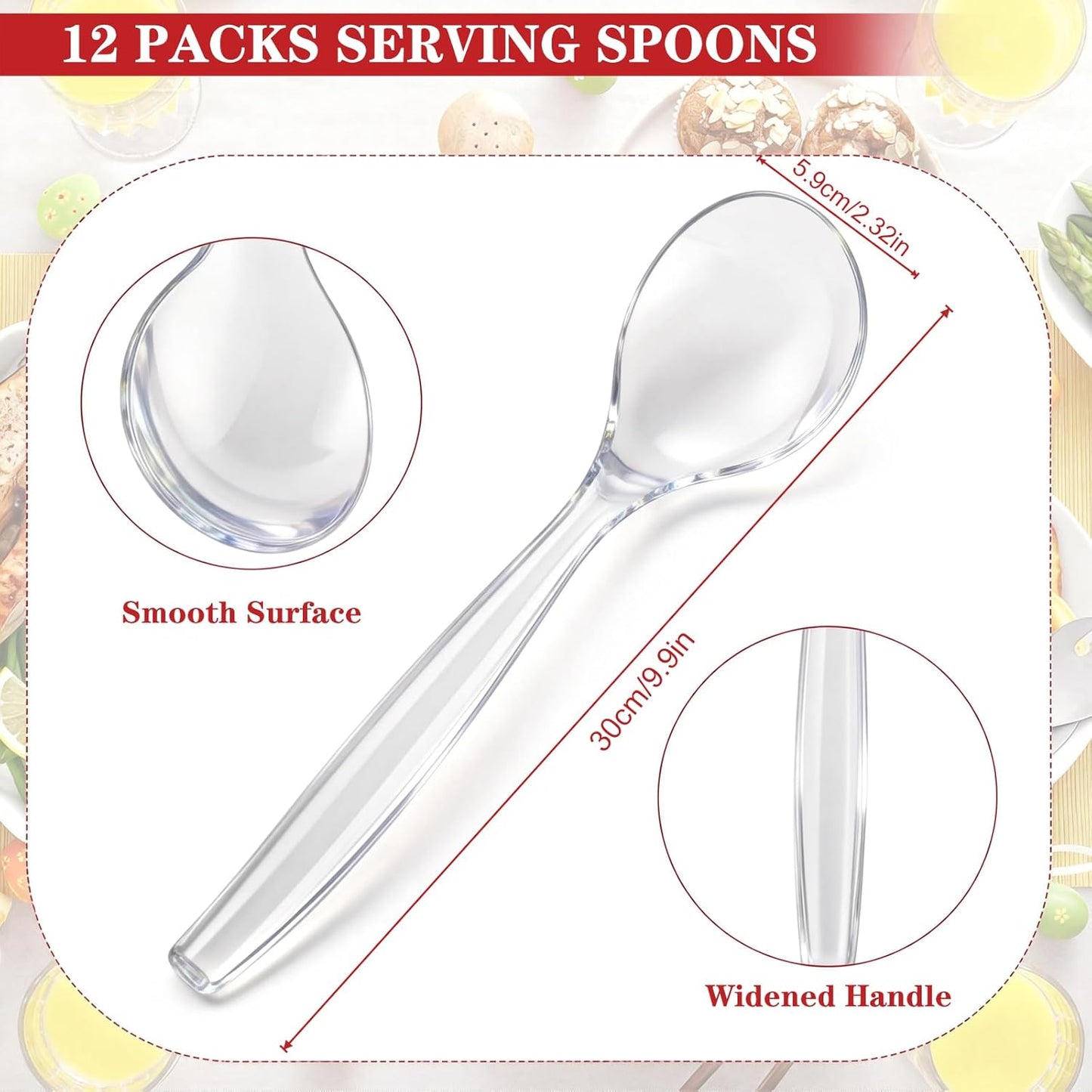 Mwellewm 10" Serving Spoons Plastic Serving Utensils 12 Packs Disposable Spoons for Buffet Large Heavy Duty Black Plastic Soup Spoons Catering Supplies for Parties Weddings Gatherings Holiday