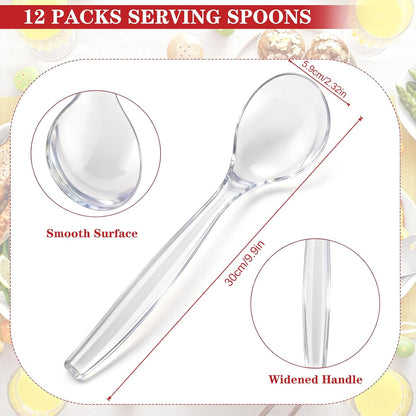 Mwellewm 10" Serving Spoons Plastic Serving Utensils 12 Packs Disposable Spoons for Buffet Large Heavy Duty Black Plastic Soup Spoons Catering Supplies for Parties Weddings Gatherings Holiday