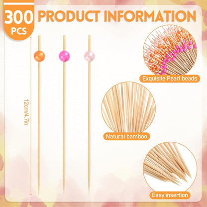 Reallnaive 600 Pcs Cocktail Pick Pearl Fancy Toothpick for Appetizer 4.7 Inch Long Skewer for Drink Fruit Food Bamboo Stick Wedding Bridal Shower Decoration Charcuterie Accessories (White)