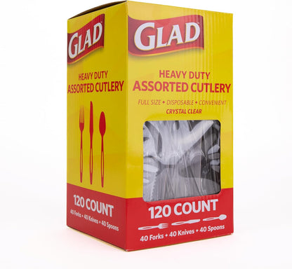 Glad Clear Disposable Cutlery Set with Heavy Duty Plastic Forks, Knives, and Spoons, Reusable Dishwasher Safe Plastic Utensils for Parties and Everyday Use, 240 Count
