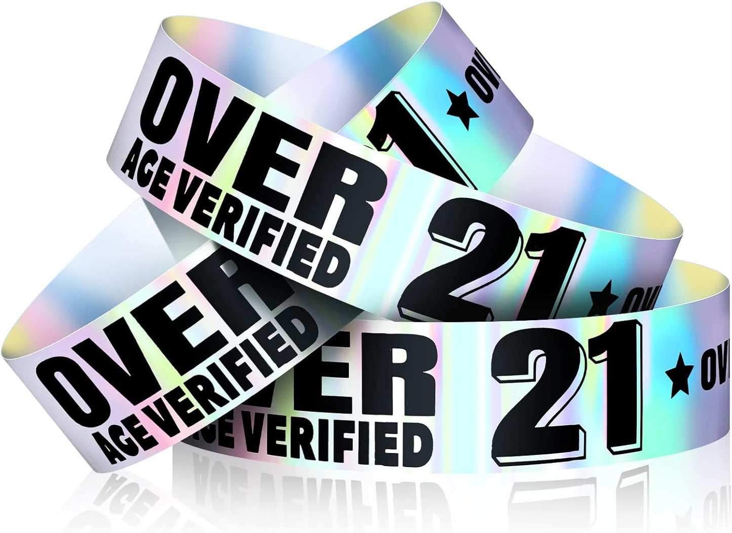 Ferraycle Over 21 Wristbands Holographic Events Wristbands Plastic Party Bracelets Waterproof Bracelets Arm Bands for Events Concerts