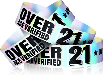Ferraycle Over 21 Wristbands Holographic Events Wristbands Plastic Party Bracelets Waterproof Bracelets Arm Bands for Events Concerts