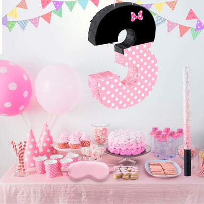 15.7 x 11.5 x 3 Inch Pink Bow Number 2 Pinata,Pink Bow Birthday Decorations, Fillable Hanging Piñata with Stick Blindfold Confetti for Girls Boys 2nd Anniversary Party Decorations