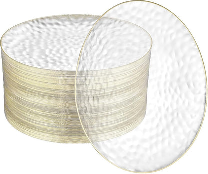 R-kay 100 Pack Clear Plastic Plates - 6.25 IN Hammered Gold Rimmed Sturdy, Durable And Extra Heavy duty Gold Plastic Dessert Plates Disposable - Ideal For Appetizer And And For Desserts.