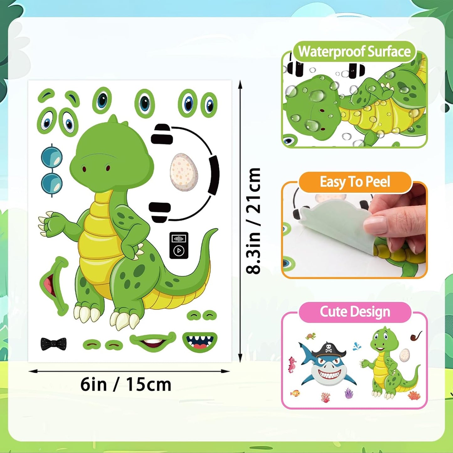 24 Sheets 8.27''×5.9'' Make Your Own Stickers for Kids Toddlers, Make a Face Stickers Mix and Match with Unicorns Dinosaur Horse and Sea Animals for Kids Party Favors Activities