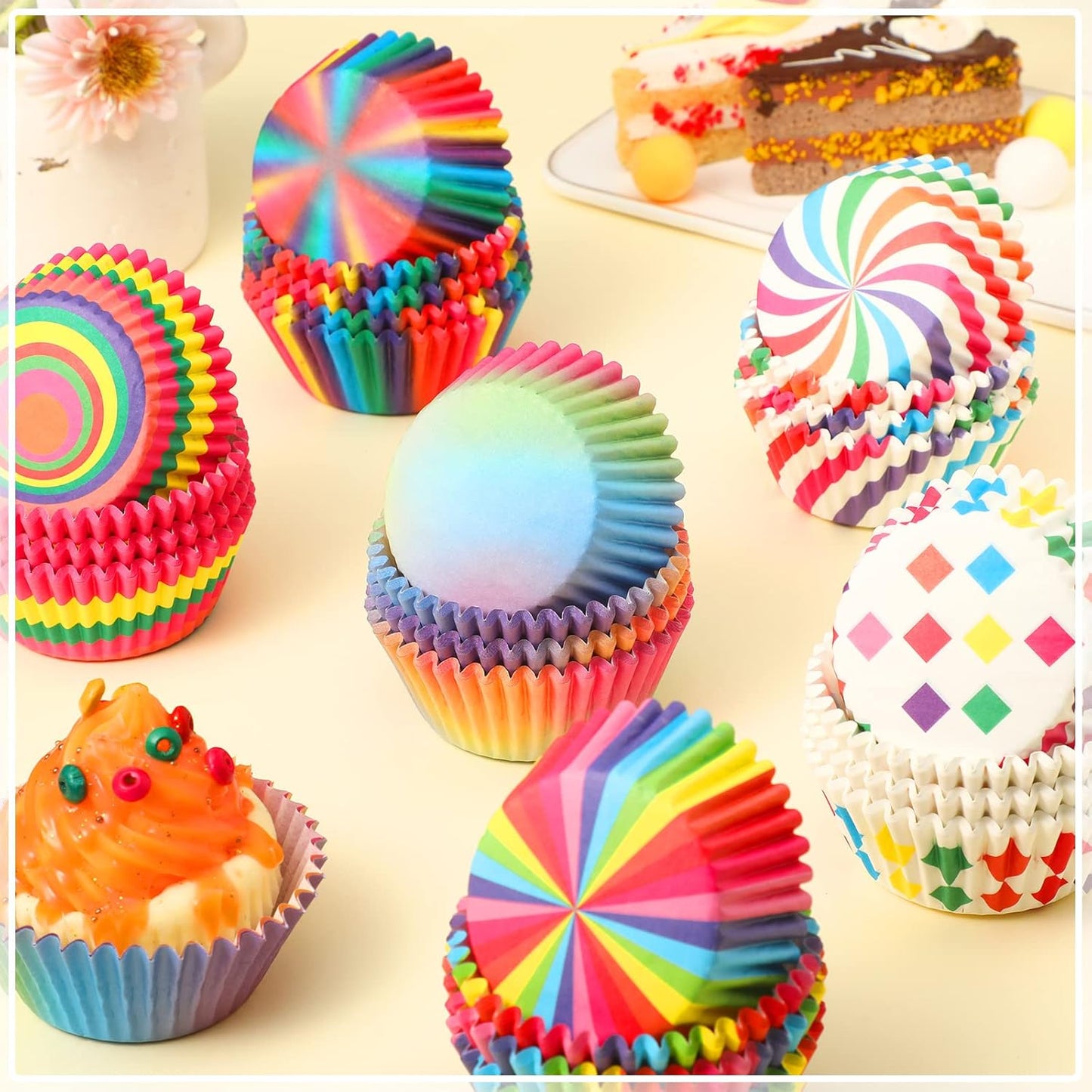 Chengu 600 Pieces Rainbow Cupcake Liners Rainbow Cupcake Wrappers Baking Cups Liners, Colorful Cake Paper Cup Baking Cups for Cake Candy Supplies(Vivid Style)