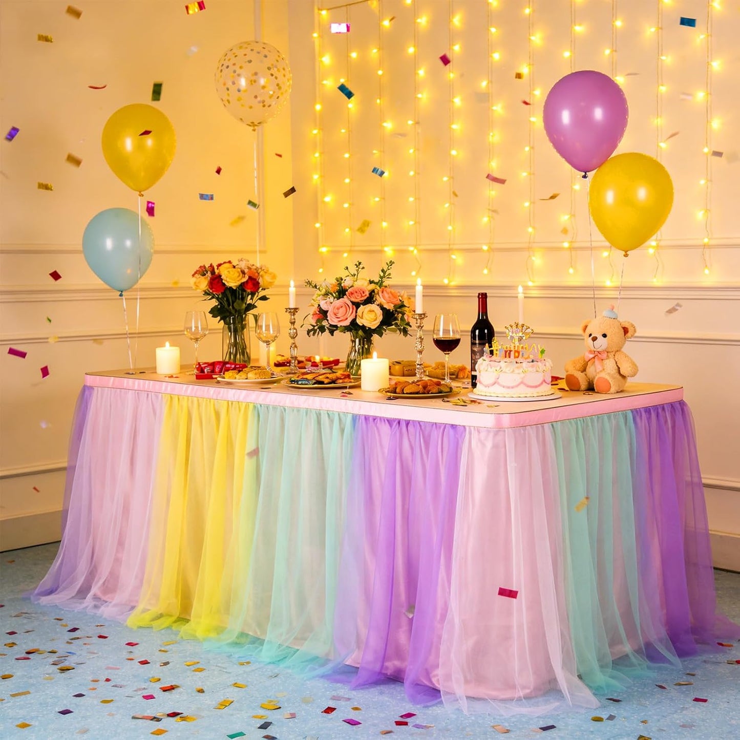 THARAHT Tulle Table Skirt 6FT 180CM Long for Rectangle Tables Round Tables Ruffle Desk Skirt for Princess Girls Birthday Party Cake Dessert Decorations Table Skirt