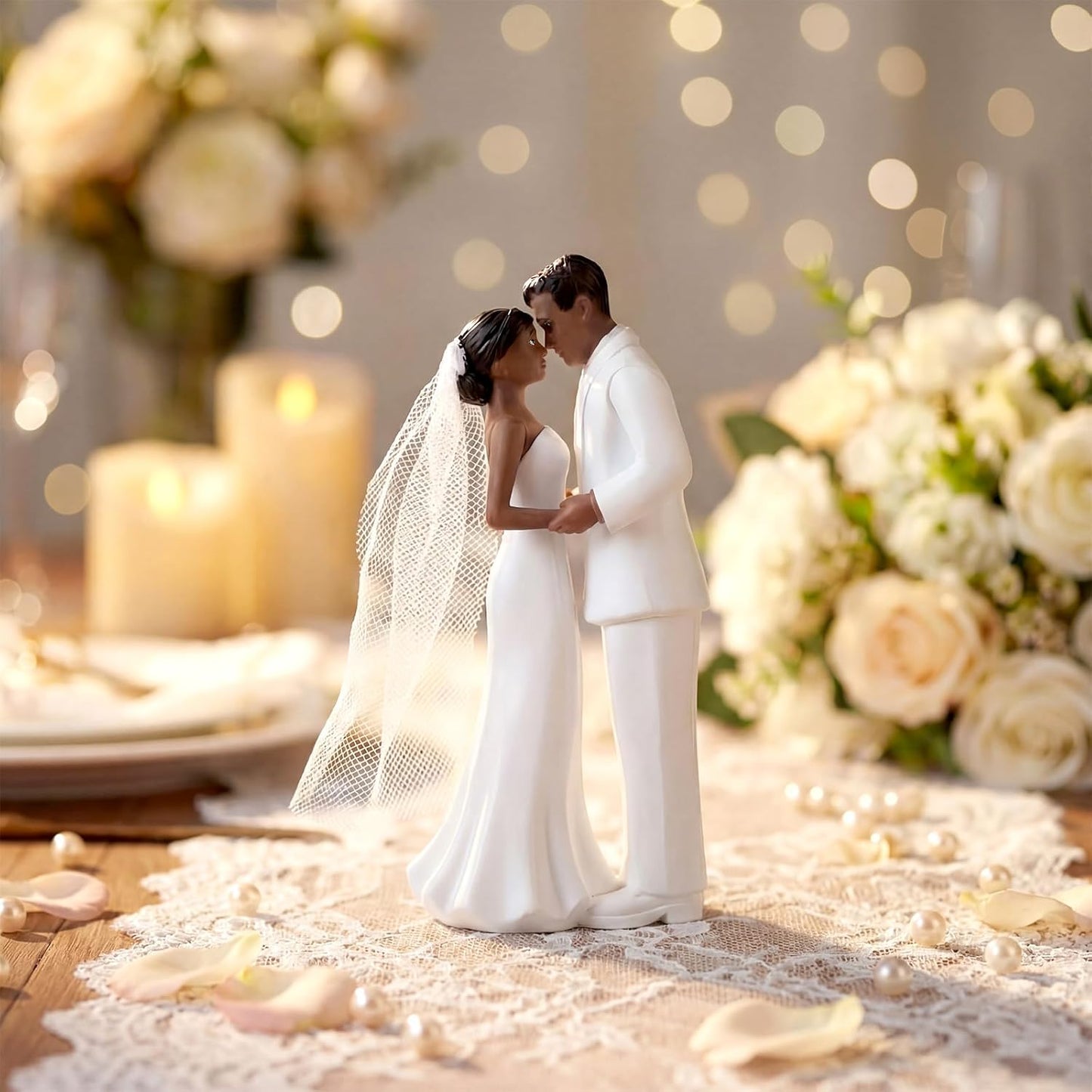 Remerry 4.5" Wedding Bride and Groom Cake Topper Vintage Elegant Wedding Cake Topper Couple Figurine Novios Para Pastel for Engagement Romantic Funny Couple Statue Anniversary(Romantic Era,White)