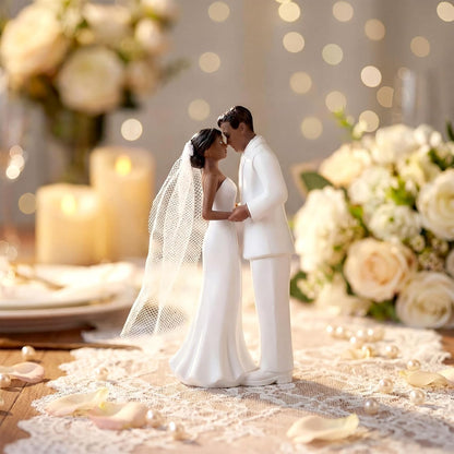 Remerry 4.5" Wedding Bride and Groom Cake Topper Vintage Elegant Wedding Cake Topper Couple Figurine Novios Para Pastel for Engagement Romantic Funny Couple Statue Anniversary(Romantic Era,White)