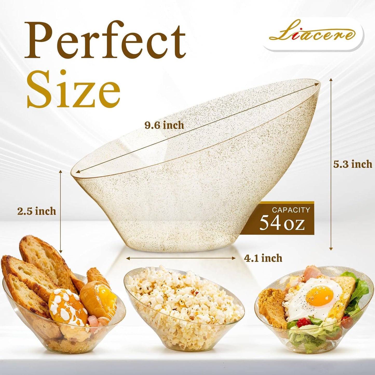 Liacere 54 OZ Clear Plastic Serving Bowls - 16PCS Angled Serving Bowls - Disposable Bowl for Candy Chip - Party Table Salad and Fruit，Can be Used Weddings and Gatherings＆ New Year