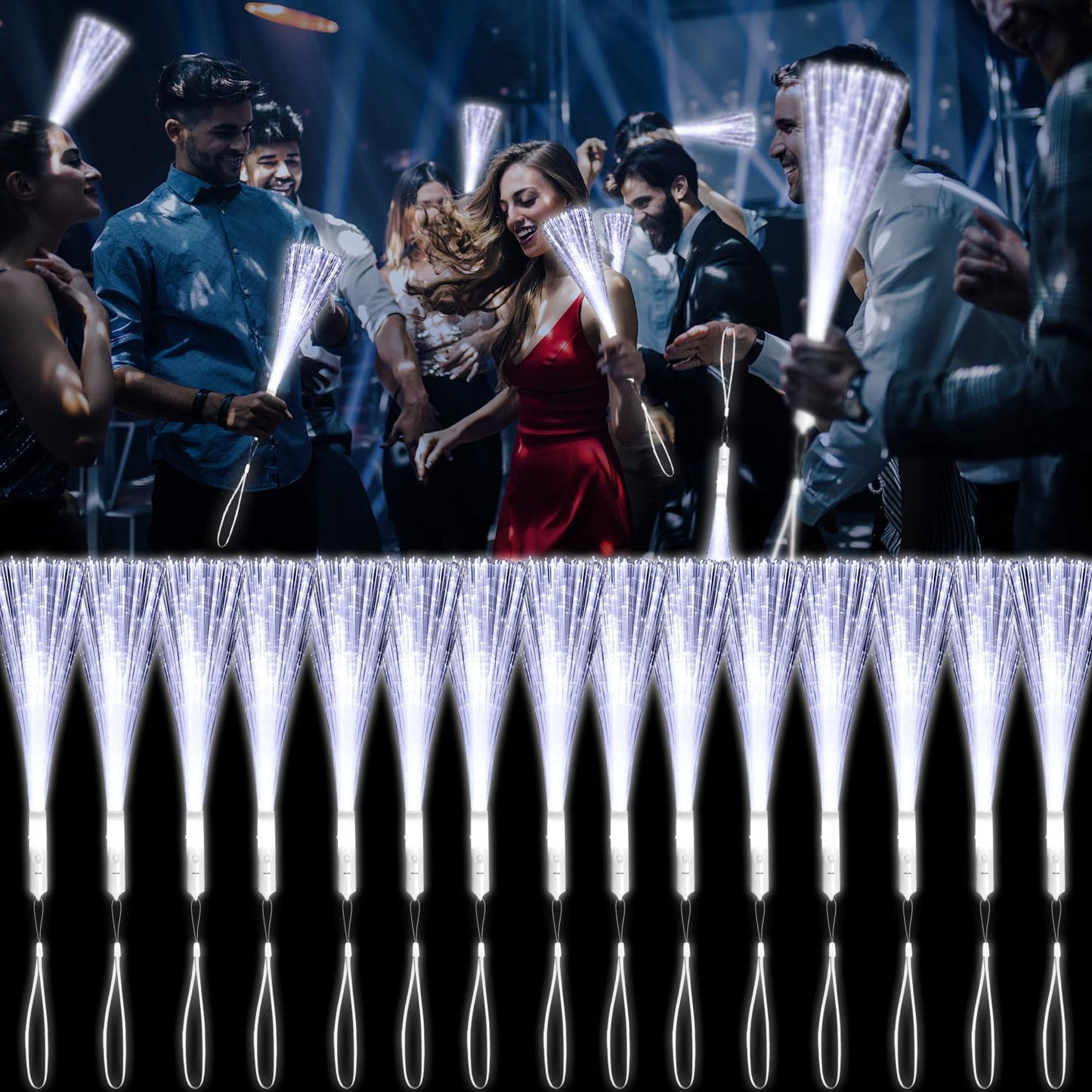 30 Pack Blue Fiber Optic Wands Glow Fiber Wands Bulk LED Light Up Wands with 3 Flashing Modes LED Flashing Sticks for July 4th Halloween Christmas Wedding Birthday Carnival Bachelor Party