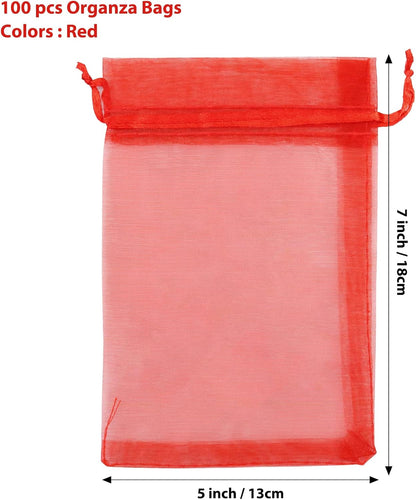 ANZNKU 50 Pack Organza Bags 5 x 7 in White Small Mesh Gift Bags Bulk Drawstring for Wedding Party Favors, Little Goodie Bag for Candy Jewelry Soap Makeup, Treat Sachet Pouch for Mothers Gifts Wrap
