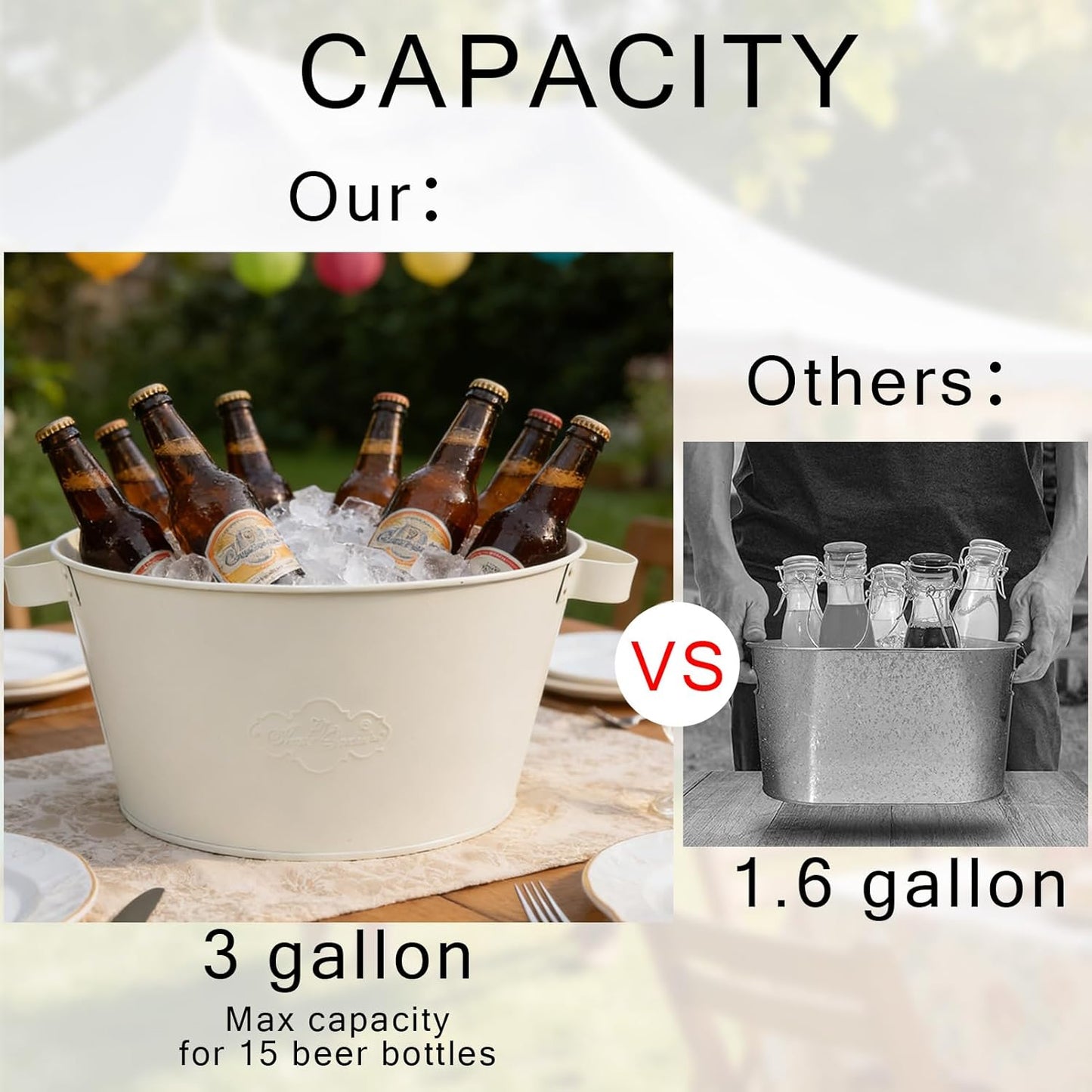 Metal Ice Buckets for Parties, Beer Cooler, Drink Tub & Christmas Decor Rustic Tub, Gift Bucket for a Holiday, Home Table Centerpieces Storage Decor, 13in dia