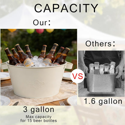 Metal Ice Buckets for Parties, Beer Cooler, Drink Tub & Christmas Decor Rustic Tub, Gift Bucket for a Holiday, Home Table Centerpieces Storage Decor, 13in dia