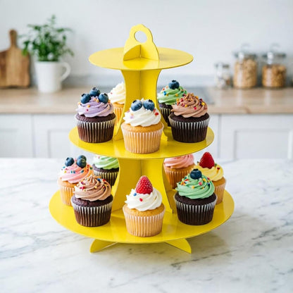 YLDW Cupcake Stand, 3-Tier Cupcake Stand Display, Cardboard Cup Cake Tower Stand, Disposable Dessert Stand for Birthday Tea Party Baby Shower Treat Decorations, Pink