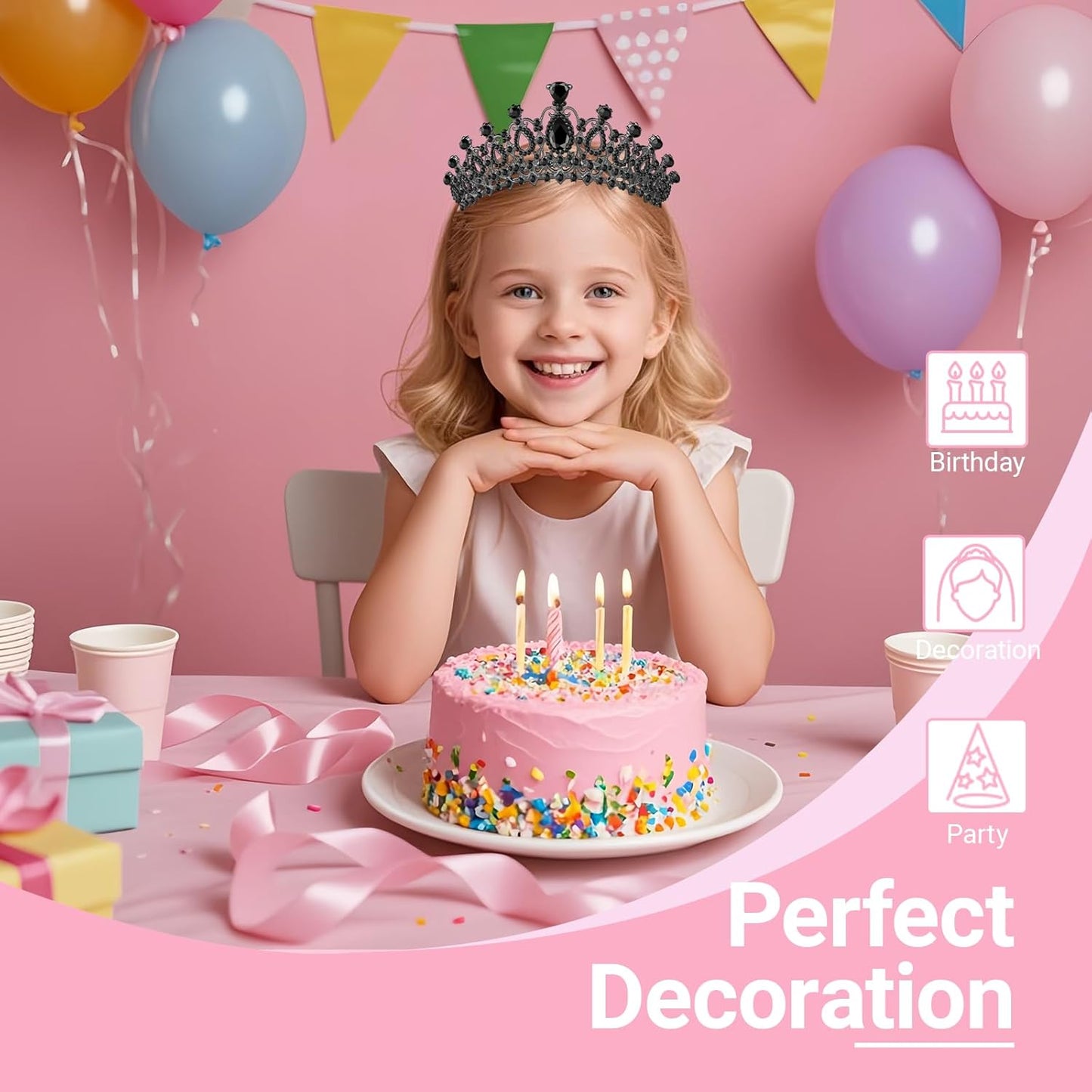 Tiara Crown for Women, Headband Hair Accessories for Birthday Wedding Party Costume Pink