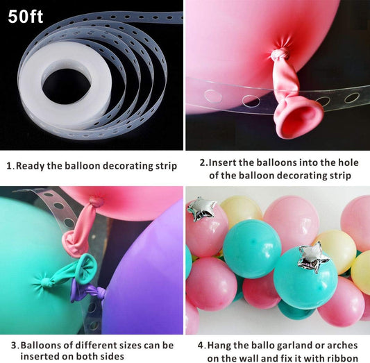 Balloon Strip Tape 50Ft Long to Make Arch Garland Steamer for Birthday Wedding Baby shower Party Decorations