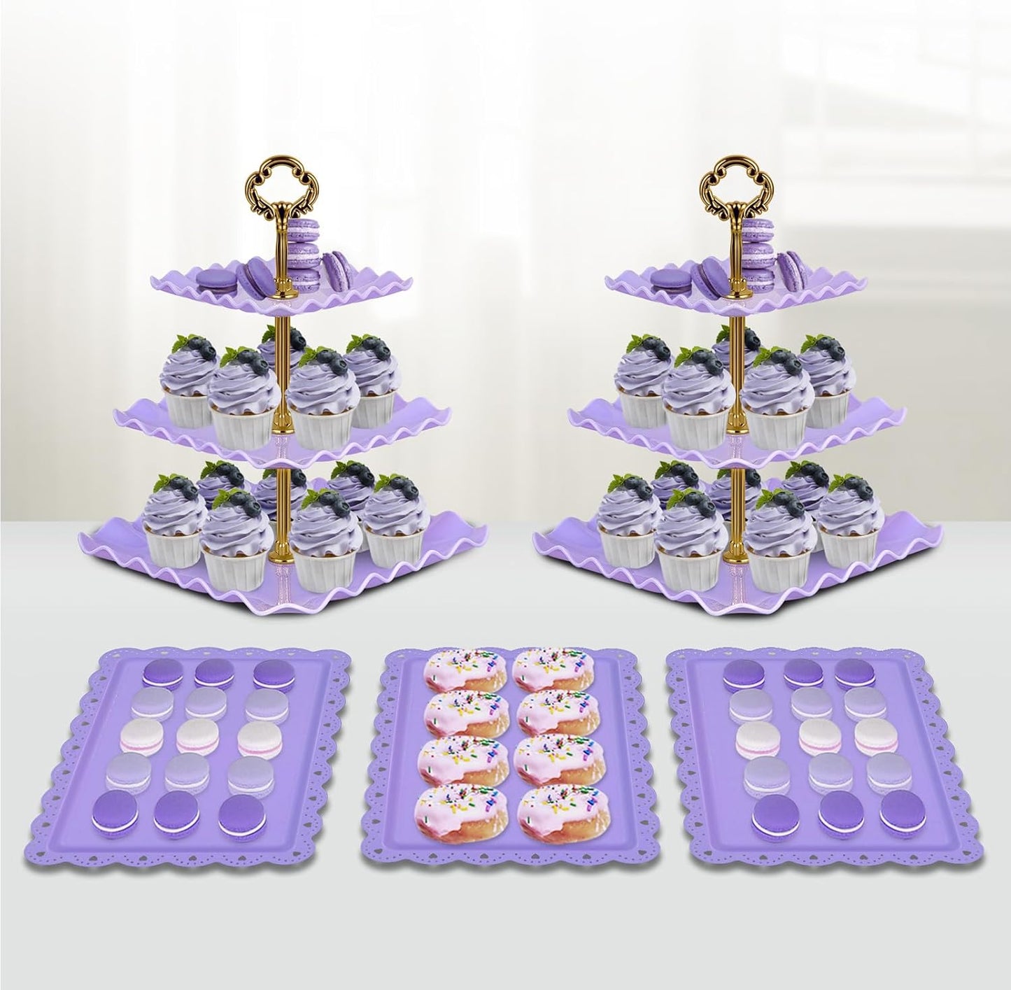 NWK 5 Piece Cake Stand Set with 2 x Large 3-Tier Cupcake Stands, 3 x Appetizer Trays, for Wedding Birthday Baby Shower Tea Party Decorations (White)