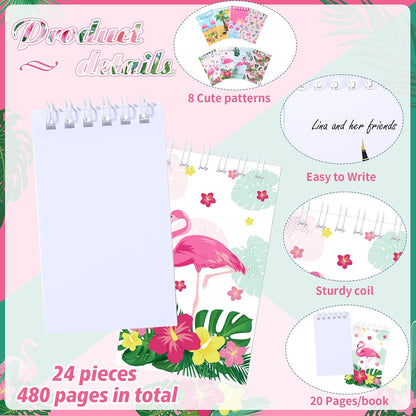 Faccito 24 Pcs Flamingo Party Favors Summer Mini Notepads Hawaii Pocket Notepads Tropical Spiral Luau Tiny Memo Notes for Birthday Party Supplies School Student Teacher Classroom Reward