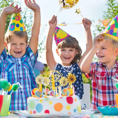 Cake Topper Decoration Set Acrylic Glitter Happy Birthday Cake Topper with Confetti Balloon Paper Fans Stars Firework Cupcake Toppers for Gold Theme Decor Girl Women Birthday Party Supplies (Gold)