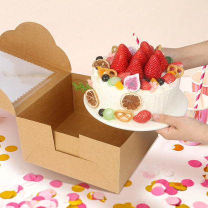 20Pcs 8 Inch Cake Boxes with Window, 8x8x5 Inches Brown Bakery Boxes, Cake Carrier Container for Pastries, Pie, Cookies, Chocolates, Cupcakes, Birthday Party, Wedding