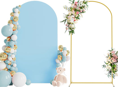 Wokceer 7.2 FT Wedding Arch Backdrop Stand and White Arch Cover, Metal Arch Stand with Arch Stand Cover for Birthday Party Wedding Ceremony Bridal Baby Shower Event Decor